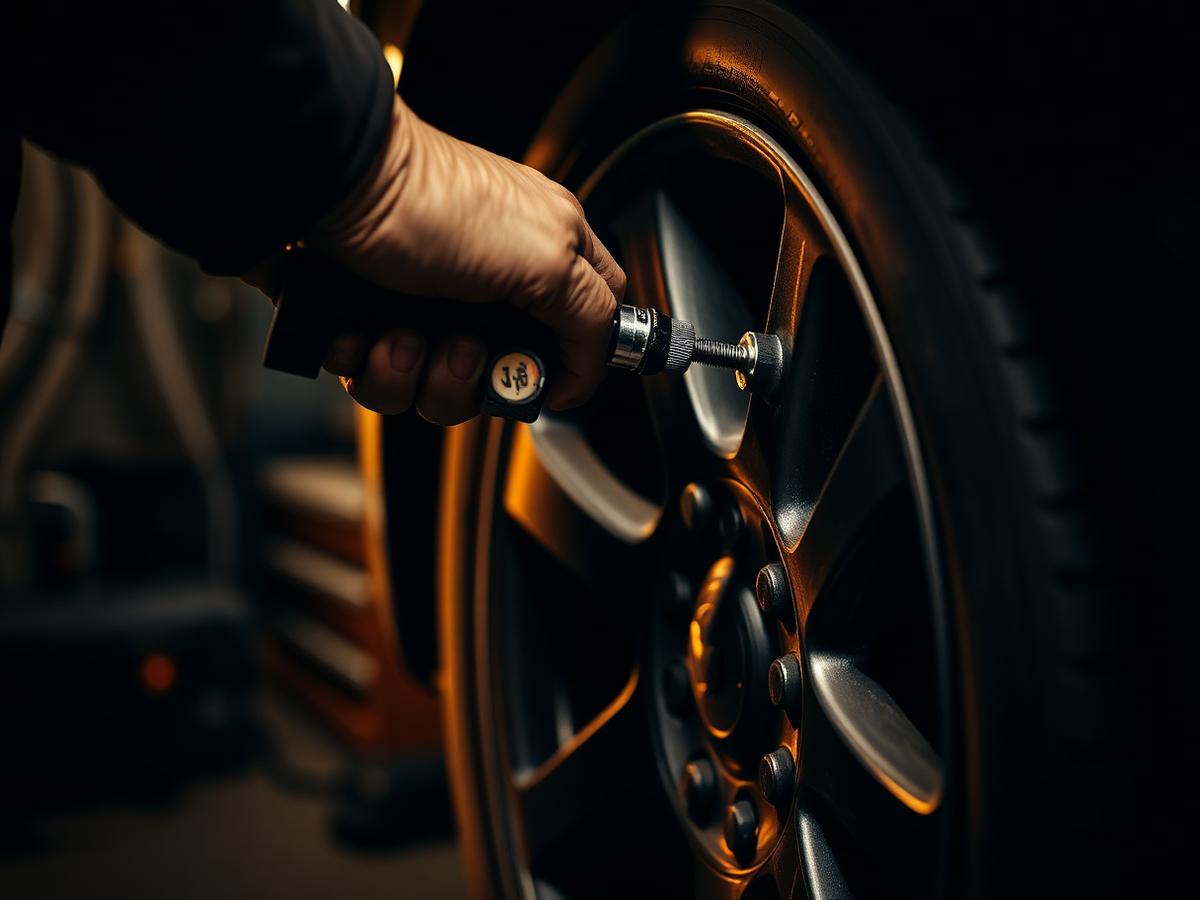Mechanic torquing wheel
